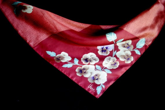 1960 vintage  , terracotta  silk  blend scarf wit… - image 5