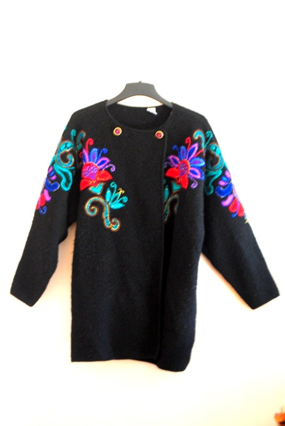 Boho vintage 1990, black , heavy , 100% wool lain… - image 7