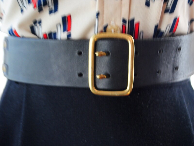 Military Style Vintage 90s, Charcoal Black Genuine Leather