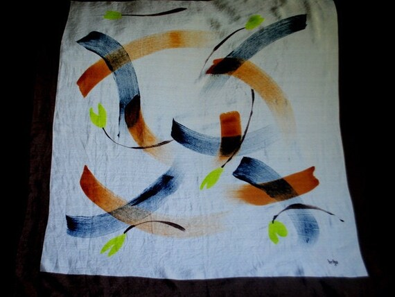 1980 vintage all silk scarf with  hand printed , … - image 2