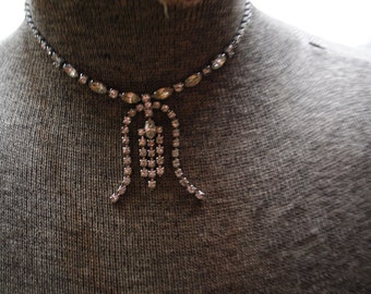 Art deco vintage 1950s  clear rhinestones choker necklace .