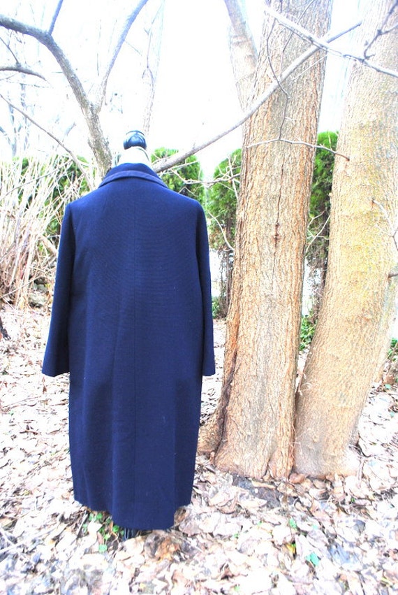 Mod vintage 60s, dark navy blue , wool coat with … - image 4