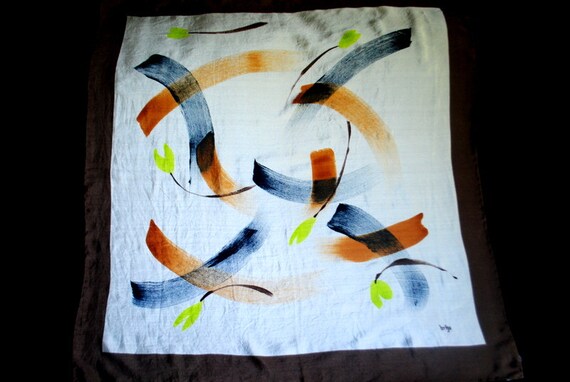 1980 vintage all silk scarf with  hand printed , … - image 10