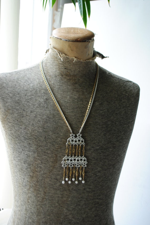 Contemporary Vintage 70s Gold Tone Metal and White Enamel
