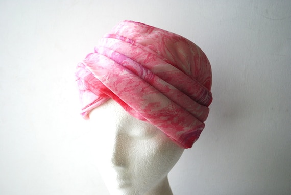 Mod vintage 60s pastel pink polyester turban hat … - image 2
