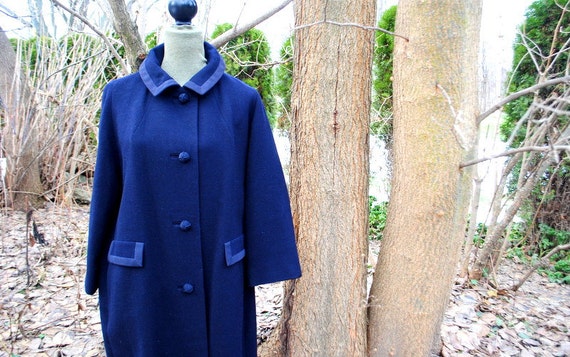 Mod vintage 60s, dark navy blue , wool coat with … - image 5