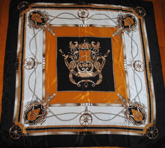 Luxurious Vintage 1970, Fine Silk Scarf With a Shields Images. by