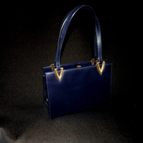 1960 vintage  dark navy blue french  genuine leat… - image 3