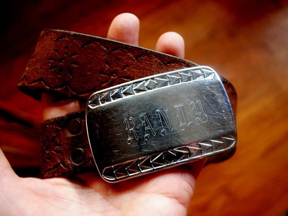 1970 Vintage , Dark Brown, Soft Tooled Leather , Unique Belt 