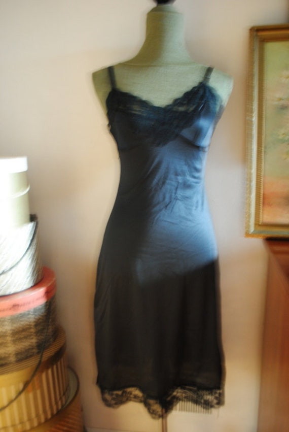 Classy vintage 60s black nylon slip dress with a … - image 5