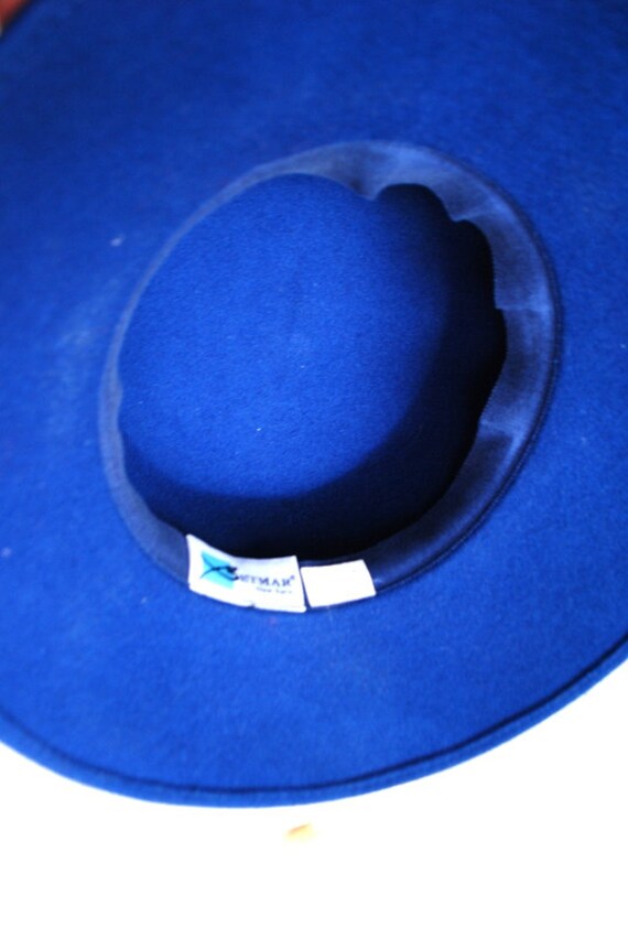 Vintage Betmar wool hat , navy blue NEW VTG Betmar Made in USA Navy Wool Felt Cloche Hat with  main image 2