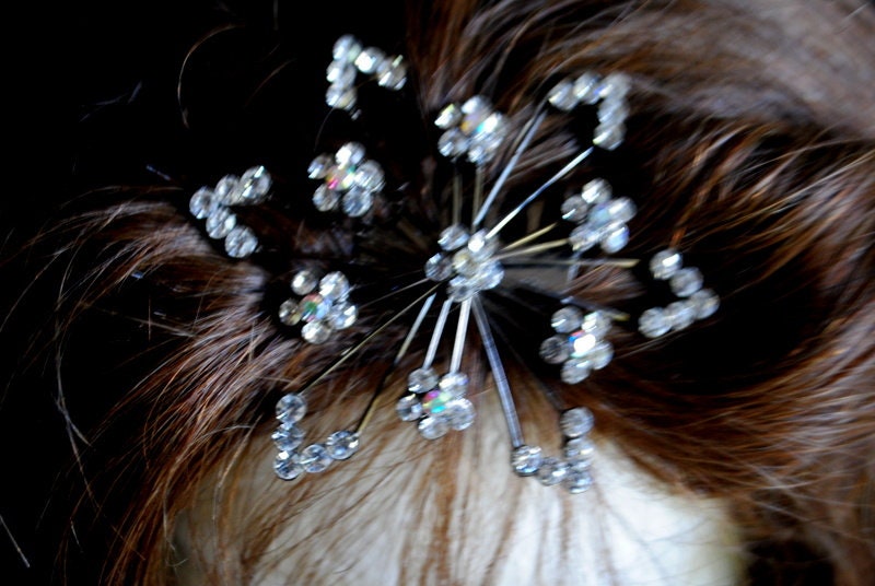 Vintage Pair Aurora Borealis Bridal Hair Combs 1990 Vintage , Aurora Borealis , Bridal Hair Comb , Star  main image 3