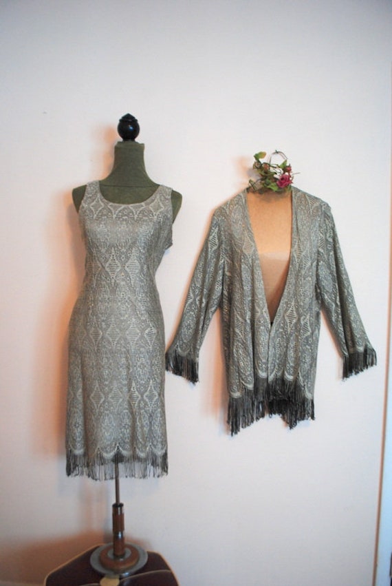 Flapper style vintage 90s,  lace suite: sleeveles… - image 5