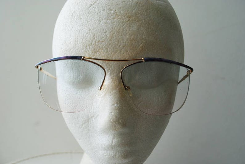 Mod vintage 70s, aviator , women's, optical, asymmetric lenses eye glasses with a blush blue shades. image 1