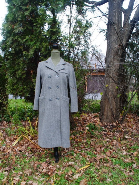 Classy Vintage 70s Grey Wool ,military Style , Double Breasted