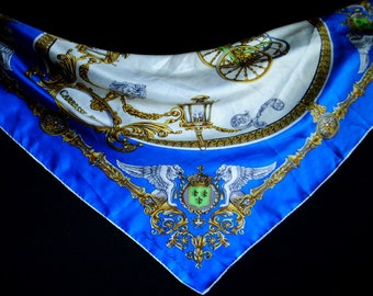 1960 vintage  , luxurious  silk  scarf " Carrosse Royal"   ,  made in Japan  by Royal Coach Echo  Scrafs. Inc.