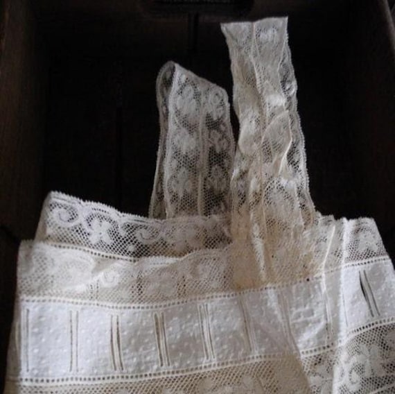 Victorian 1880s Cotton Lace Bodysuit, Antique Bridal Lingerie, Size 6