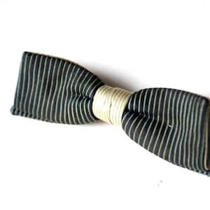 1940 vintage  green bicolor  satin, minimalist, narrow  tie bow on clip, by Ormond NYC.