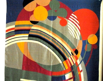 Modernist vintage 1980, silk, large scarf with a multicolor abstract, geometric print.Frank Lloyd Wright.The Museum of Modern Art. New York.