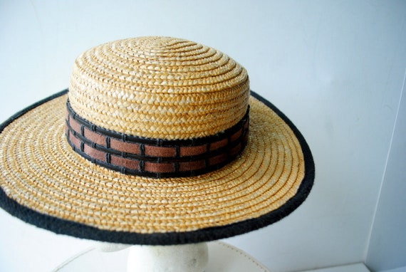 Awesome Vintage 1980s, Wheat Straw, Boater Style, Women display picture 1