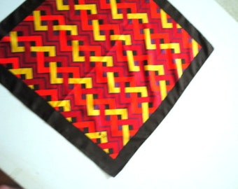 1970 vintage , silk  scarf with bright multi color zigzag print. Made  by Liberty  of London, England.