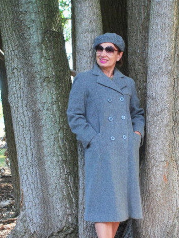 Classy Vintage 70s Grey Wool ,military Style , Double Breasted