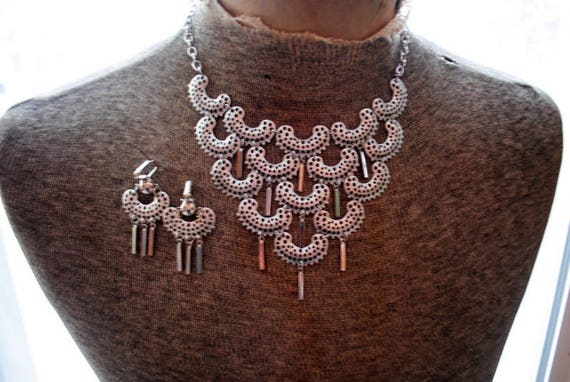 Boho vintage 70s silver tone combine metal, jewer… - image 2