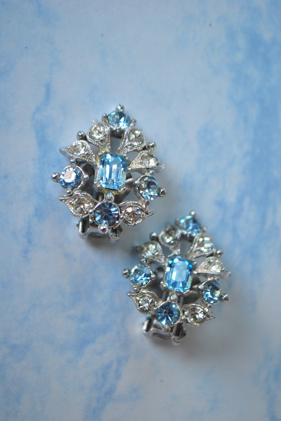 Luxurious Vintage 50s Clear Rhinestones With Powder Blue - Etsy