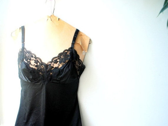 Classy vintage 60s black nylon slip dress with a … - image 4