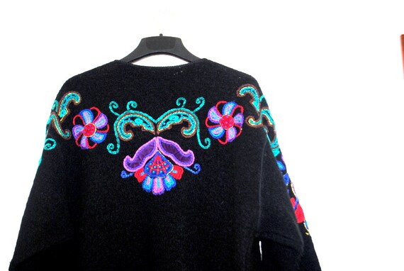 Boho vintage 1990, black , heavy , 100% wool lain… - image 10