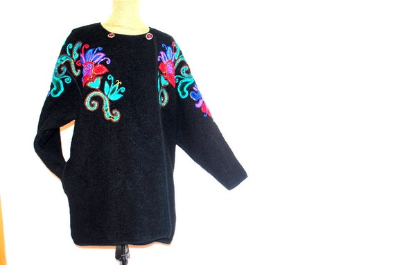 Boho vintage 1990, black , heavy , 100% wool lain… - image 3