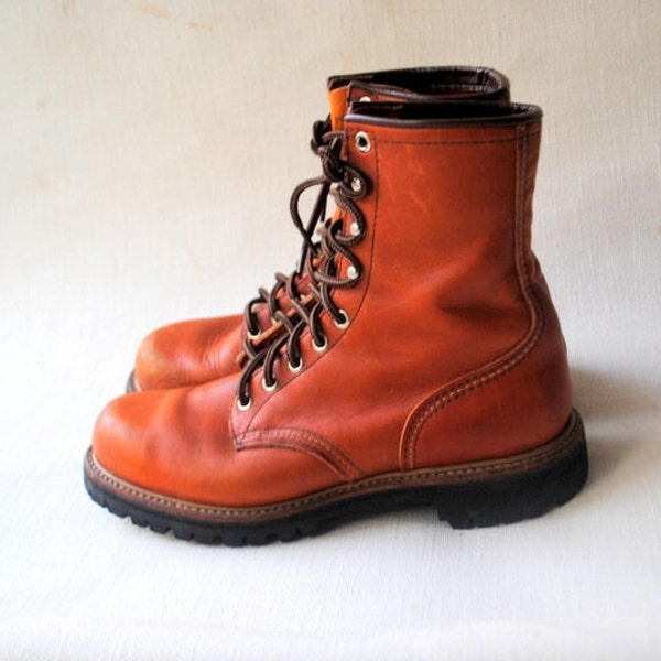 1960 vintage , rust brown  genuine leather , unisex  Red Wing work  boots by Irish  Settle Sport Boot.  Size  8C men's or Size  10 women's.