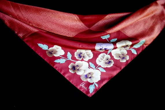 1960 vintage  , terracotta  silk  blend scarf wit… - image 7