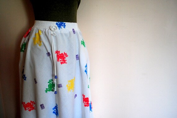 Summer fashion vintage 70s, white cotton skirt wi… - image 4