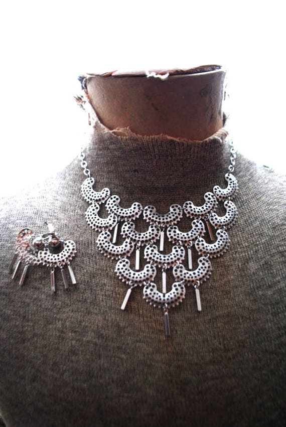 Boho vintage 70s silver tone combine metal, jewer… - image 1