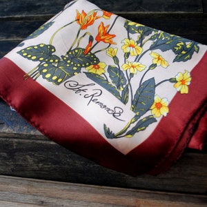 Nostalgic  vintage 1960 ,  peach color  acetate scarf with a wild flowers  , botanical  print. Made by St.  Remonde.