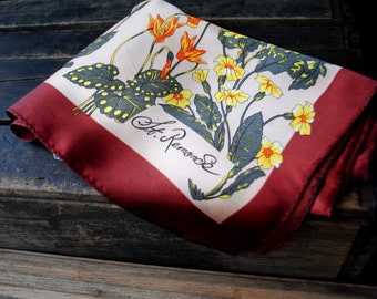 Nostalgic  vintage 1960 ,  peach color  acetate scarf with a wild flowers  , botanical  print. Made by St.  Remonde.