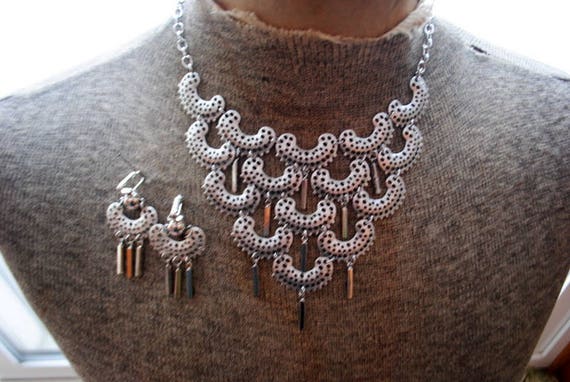 Boho vintage 70s silver tone combine metal, jewer… - image 4