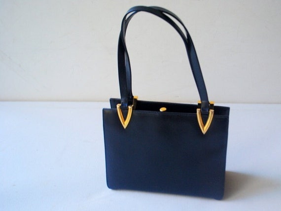 1960 vintage  dark navy blue french  genuine leat… - image 1