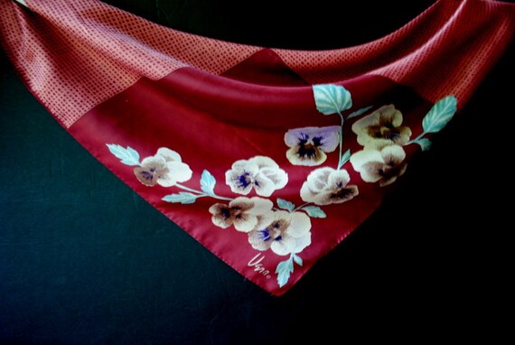 1960 vintage  , terracotta  silk  blend scarf wit… - image 1