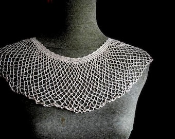 1950   beige   cotton  net  lace  crochet   round collar / yoke , one size  fits  all.