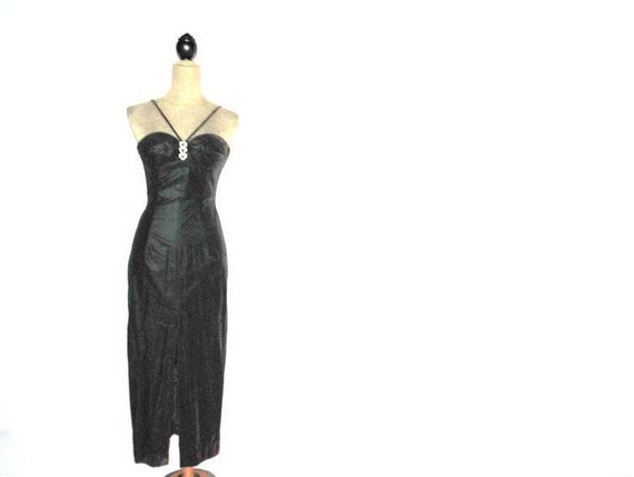 Glamour vintage 70s deep forest green velvet, max… - image 4