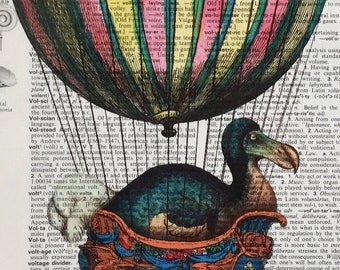Upcycled Dictionary art print "Dodo Learns to Fly", Print of a Digital Collage with Vintage Illustrations