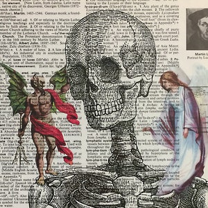Christian, religious, Catholic wall art print on upcycled dictionary page, Original art Digital Collage with Vintage Illustrations, unframed image 1