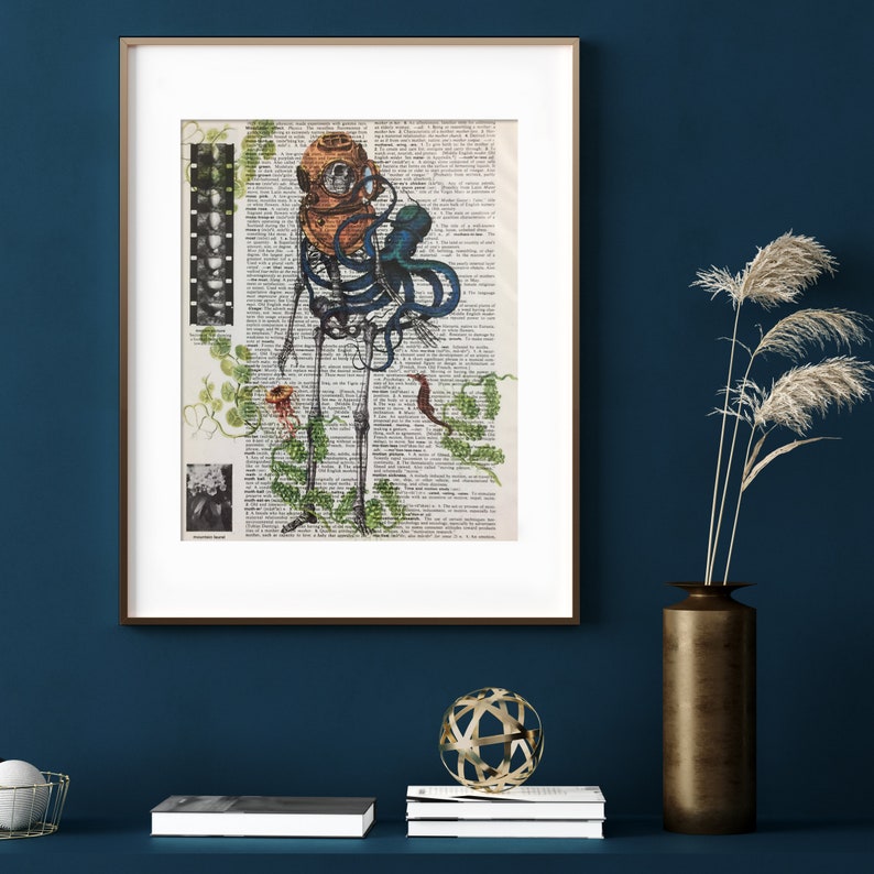 Ocean scene Upcycled Dictionary art print Octopus' Garden, Art Print of a Digital Collage, unframed image 4