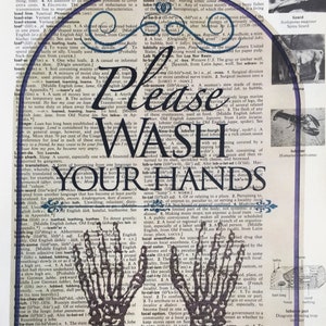 Please Wash Your Hands Art Print of Skeleton Hands Vintage Illustration, pandemic decor unframed image 3