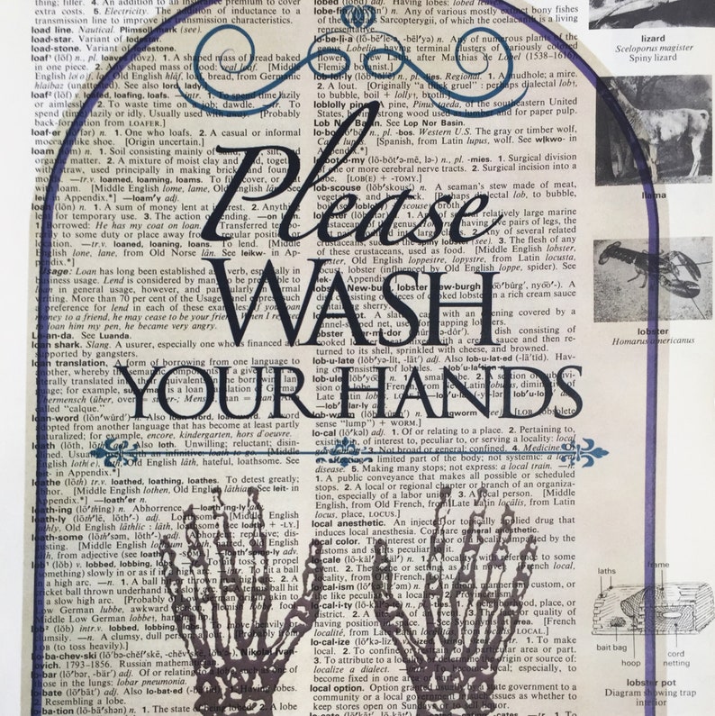 Please Wash Your Hands Art Print of Skeleton Hands Vintage Illustration, pandemic decor unframed image 3