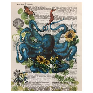 Ocean scene Upcycled Dictionary art print Octopus' Garden, Art Print of a Digital Collage, unframed image 1