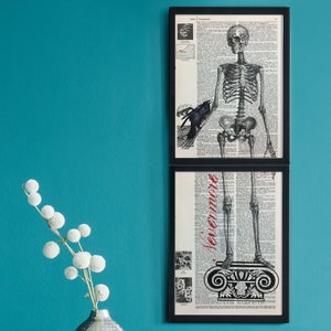 dia de los muertos Skeleton Lovers Art Print on Upcycled Dictionary page, Day of the Dead Print of a Digital Collage image 8