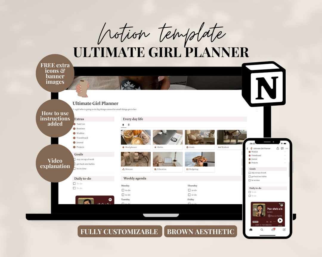 Notion Planner Ultimate Girl Notion Template Aesthetic All in One ...
